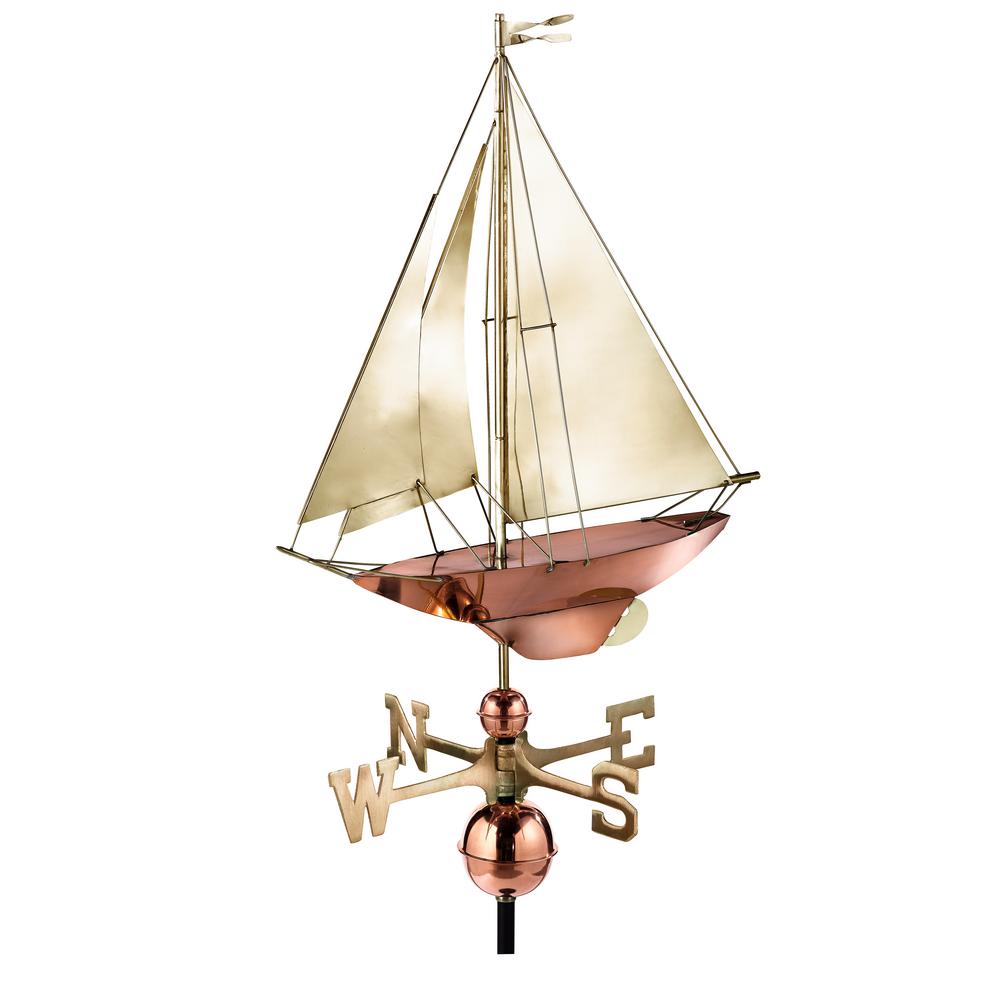 Racing Sloop Weathervane - Pure Copper with Brass Sail