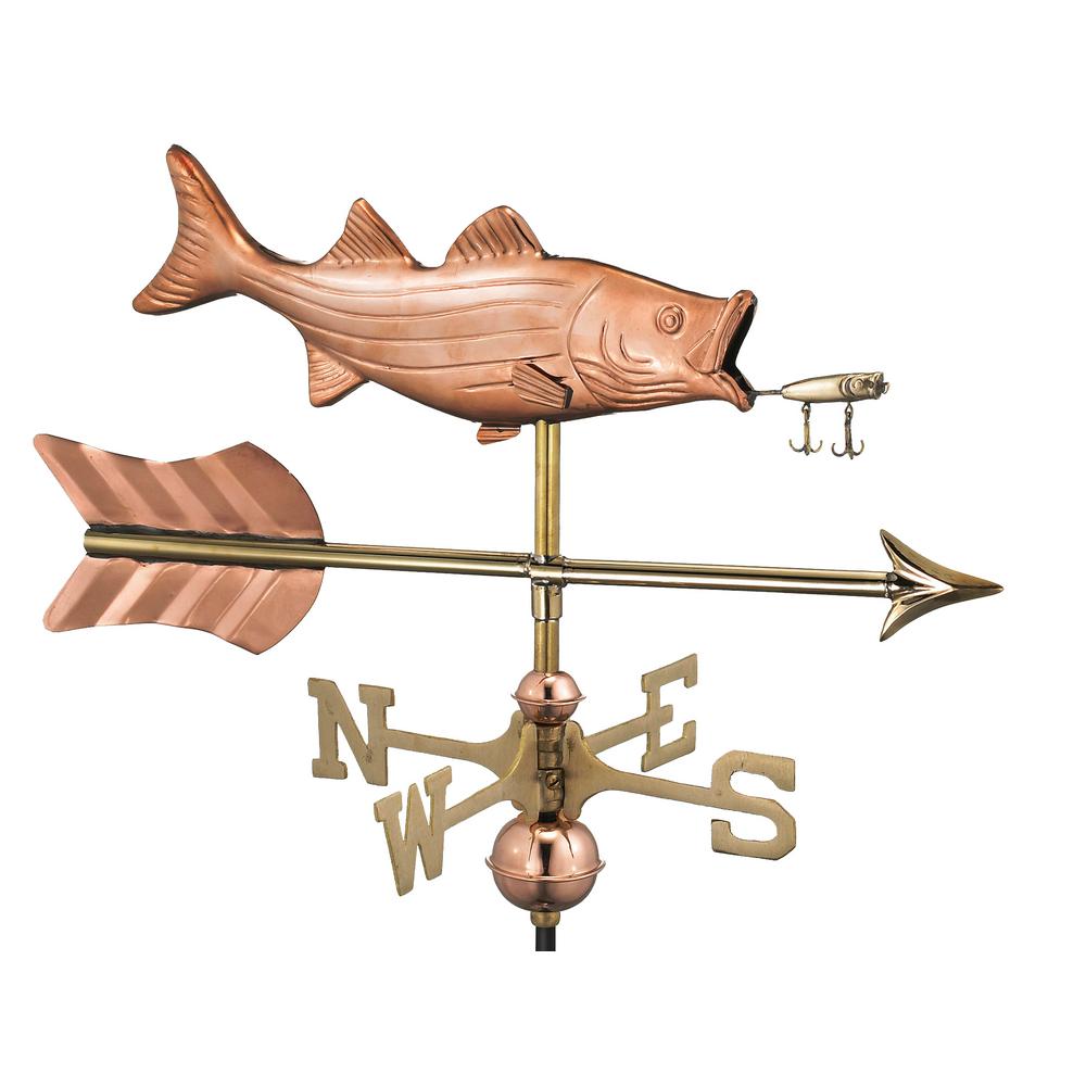 Bass with Lure and Arrow Cottage Weathervane-Pure Copper with Roof Mount