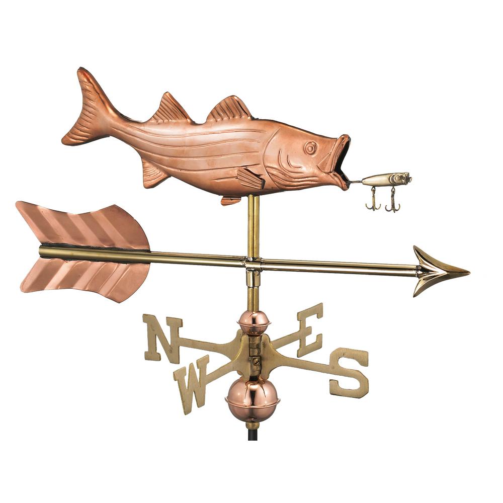 Bass with Lure and Arrow Garden Weathervane-Pure Copper with Garden Pole